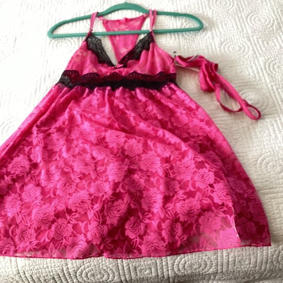 NWT Betsey Johnson Floral Lace Babydoll and Thong Set Slip Dress Size S Nightie - Picture 8 of 10